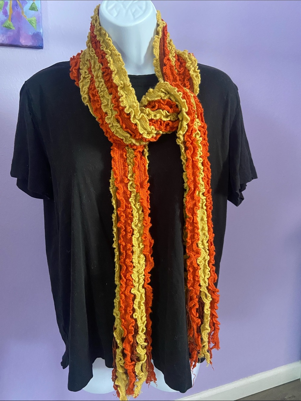 Handcrafted Orange & Yellow Ruffle Scarf for Women